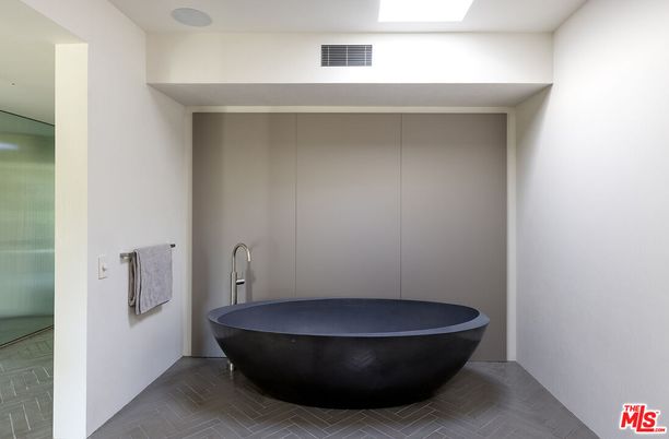 Bathroom, Free Standing Baths, Interior, Recessed Lighting, Wood Texture Flooring