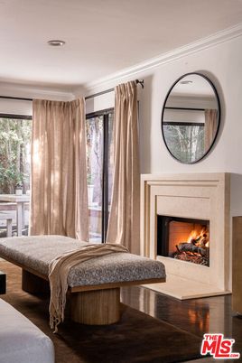 Bedroom, Fireplace, Interior, Recessed Lighting, Wood Texture Flooring