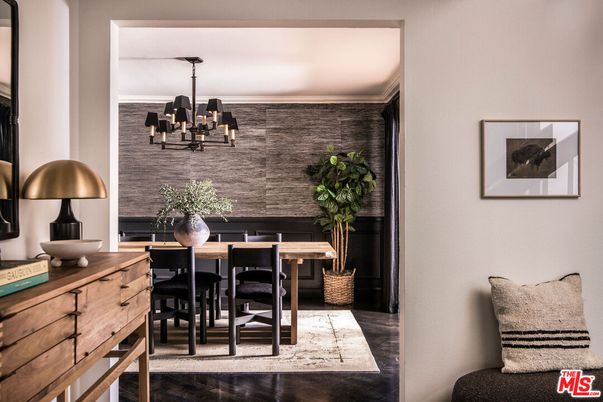 Chandelier, Dining room, Interior, Stone Walls, Wood Texture Flooring