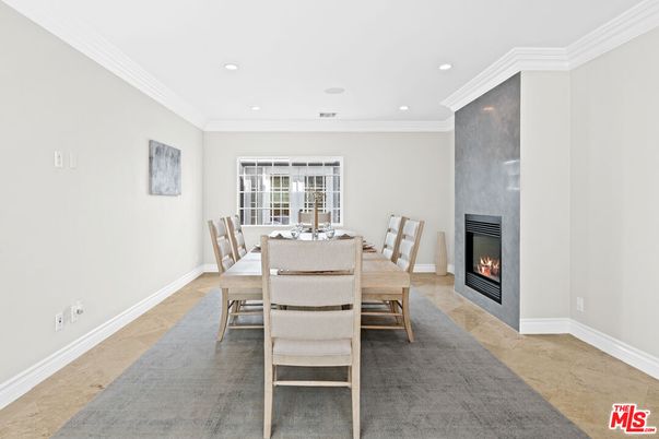 Dining room, Fireplace, Interior, Recessed Lighting