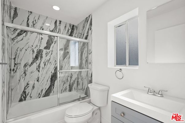 Bathroom, Glass Shower, Interior, Marble Walls, Recessed Lighting