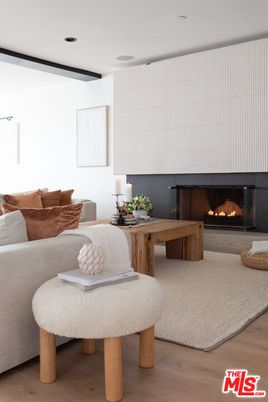 Fireplace, Home Office, Interior, Living room, Recessed Lighting, Wood Texture Flooring