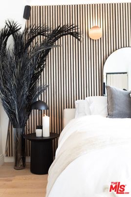 Bedroom, Interior, Pendant Lights, Wood Texture Flooring