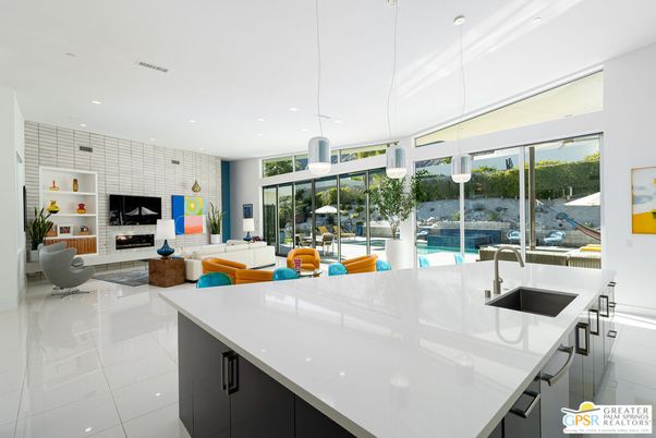 Fireplace, Interior, Kitchen, Living room, Pendant Lights, Recessed Lighting