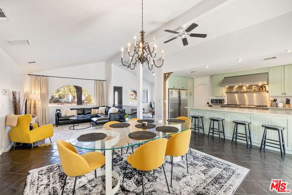 Chandelier, Dining room, Interior, Kitchen, Living room, Recessed Lighting, Stainless Steel Appliances