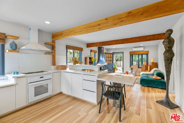 Interior, Kitchen, Living room, Recessed Lighting, Wooden Beams, Wood Texture Flooring