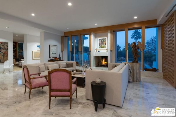 Dining room, Fireplace, Interior, Living room, Marble, Recessed Lighting