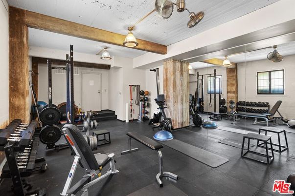 Fitness Equipment, Gym, Interior, Wooden Beams
