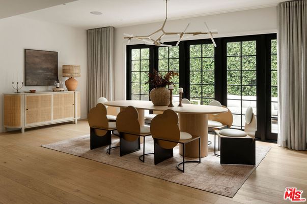 Dining room, Interior, Pendant Lights, Wood Texture Flooring