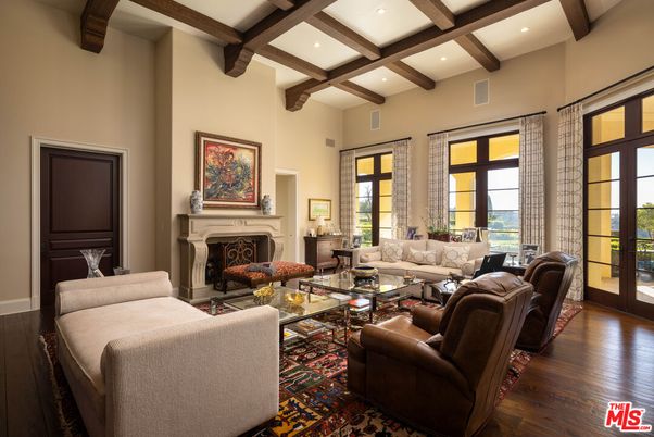 Fireplace, Interior, Living room, Recessed Lighting, Wooden Beams, Wood Texture Flooring