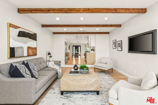 Interior, Living room, Recessed Lighting, Wooden Beams, Wood Texture Flooring