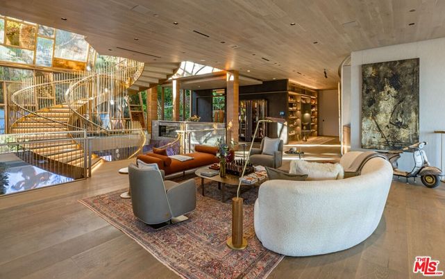 Chandelier, Interior, Living room, Recessed Lighting, Wooden Ceilings, Wood Texture Flooring