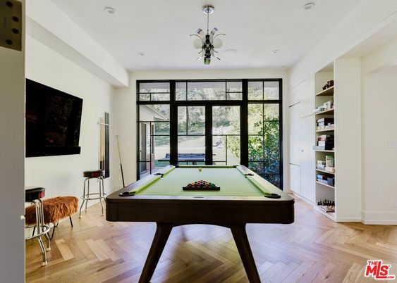 Billiard Table, Game Room, Interior, Recessed Lighting, Wood Texture Flooring