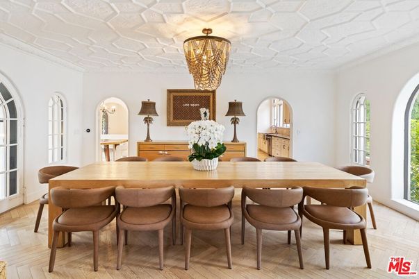 Chandelier, Dining room, Interior, Wood Texture Flooring