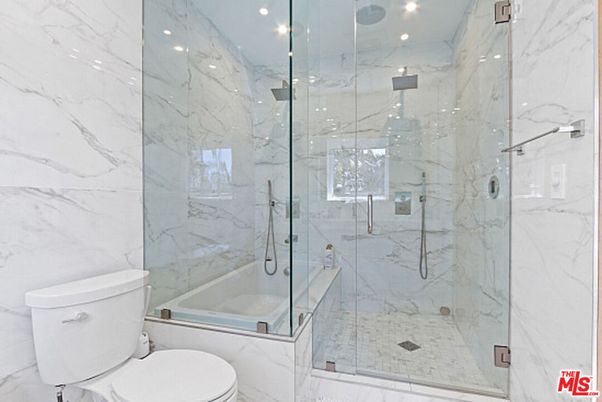 Bathroom, Glass Shower, Interior, Marble, Marble Walls, Recessed Lighting