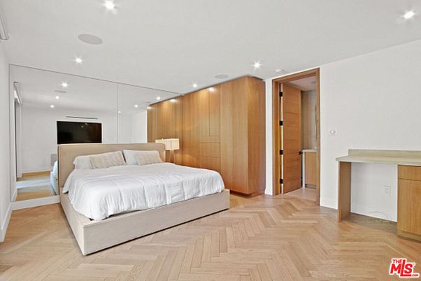 Bedroom, Interior, Recessed Lighting, Wood Texture Flooring, Wooden Walls