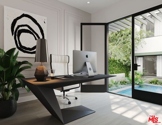 Home Office, Interior, Recessed Lighting, Wood Texture Flooring