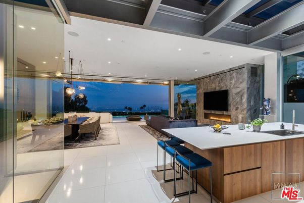 Dining room, Fireplace, Interior, Kitchen, Living room, Pendant Lights, Recessed Lighting, Water