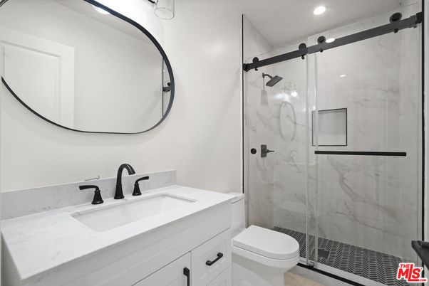 Bathroom, Glass Shower, Interior, Marble Walls, Recessed Lighting