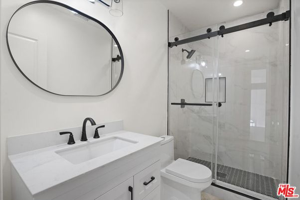 Bathroom, Glass Shower, Interior, Marble Walls, Recessed Lighting