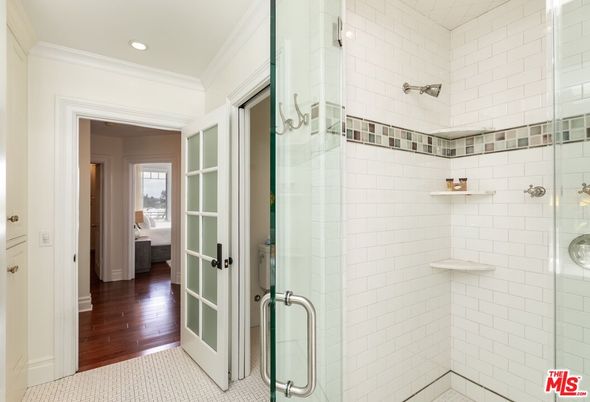 Bathroom, Glass Shower, Interior, Recessed Lighting, Wood Texture Flooring
