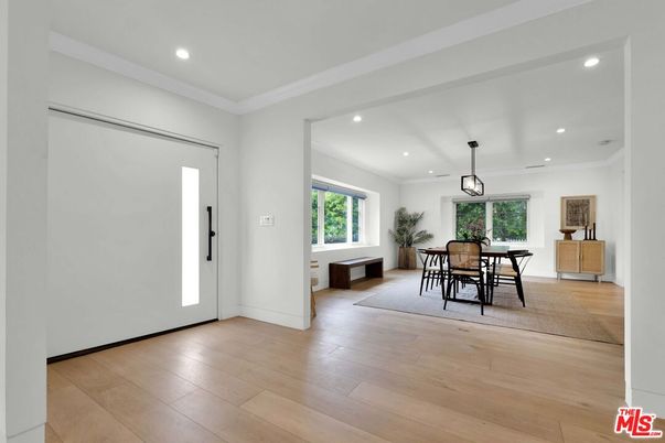 Dining room, Interior, Pendant Lights, Recessed Lighting, Wood Texture Flooring