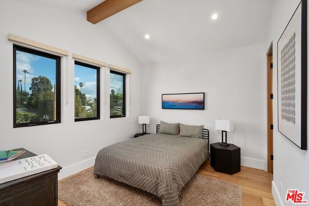 Bedroom, Interior, Recessed Lighting, Wooden Beams, Wood Texture Flooring
