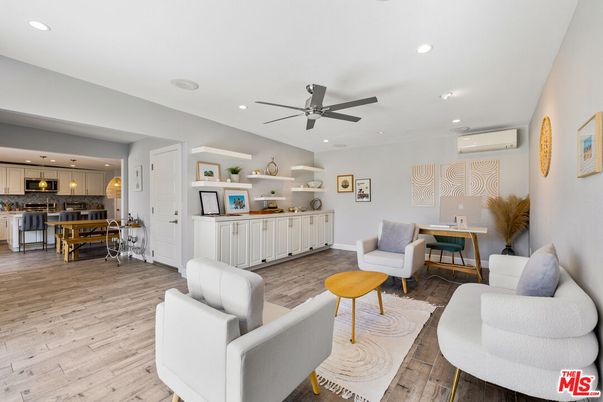 Dining room, Interior, Kitchen, Living room, Recessed Lighting, Wood Texture Flooring