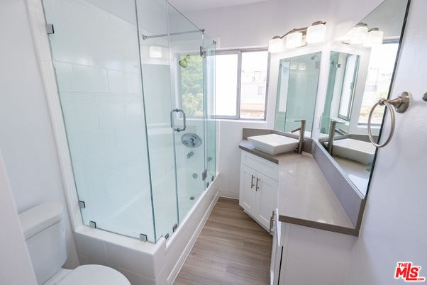Bathroom, Glass Shower, Interior, Wood Texture Flooring