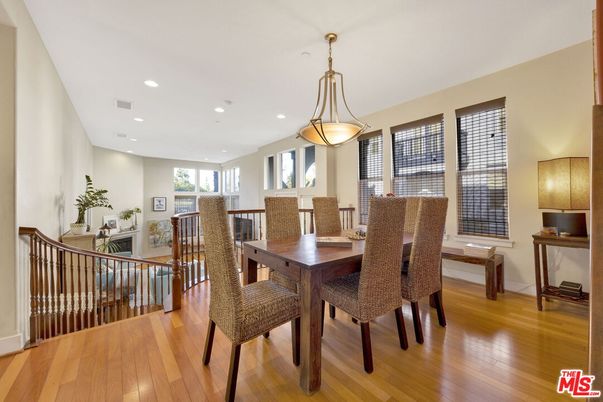 Dining room, Interior, Pendant Lights, Recessed Lighting, Wood Texture Flooring