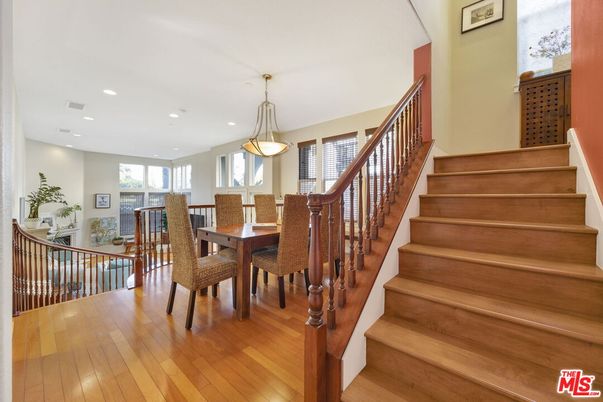Dining room, Interior, Pendant Lights, Recessed Lighting, Wood Texture Flooring