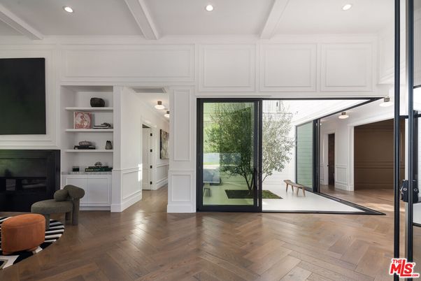 Fireplace, Interior, Recessed Lighting, Wood Texture Flooring