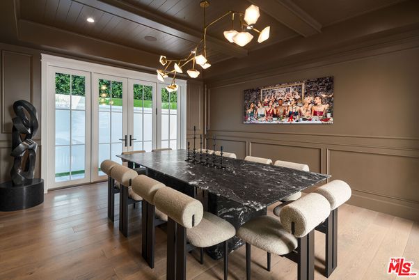 Dining room, Interior, Pendant Lights, Recessed Lighting, Wood Texture Flooring