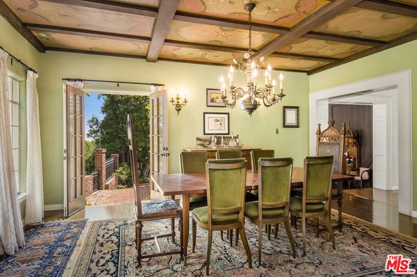 Chandelier, Dining room, Interior, Wooden Beams, Wood Texture Flooring