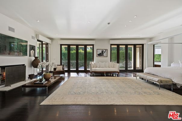Bedroom, Fireplace, Interior, Living room, Recessed Lighting, Wood Texture Flooring