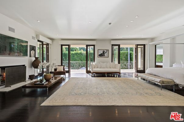 Bedroom, Fireplace, Interior, Living room, Recessed Lighting, Wood Texture Flooring