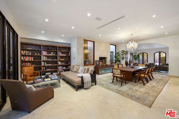 Chandelier, Dining room, Fireplace, Interior, Living room, Recessed Lighting