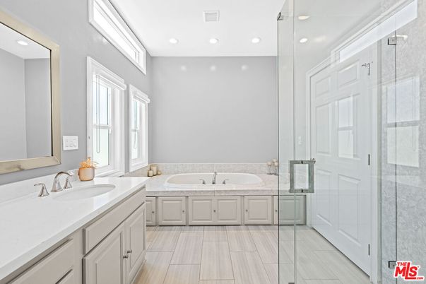 Bathroom, Dual Sink Vanities, Glass Shower, Interior, Recessed Lighting
