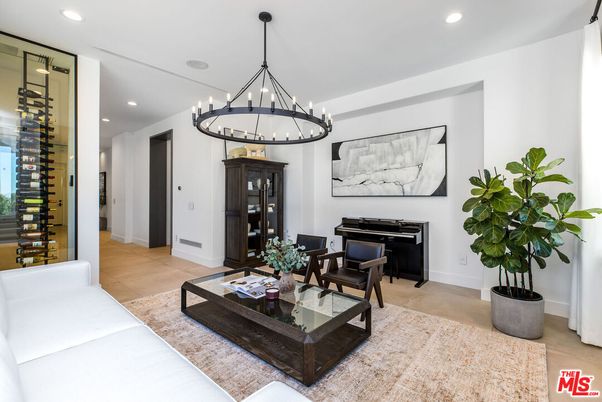 Chandelier, Interior, Living room, Pendant Lights, Piano, Recessed Lighting, Wine Storage