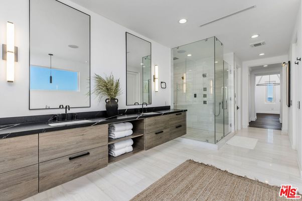 Bathroom, Dual Sink Vanities, Glass Shower, Interior, Recessed Lighting