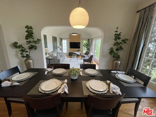 Dining room, Interior, Living room, Pendant Lights, Wood Texture Flooring