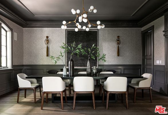 Dining room, Interior, Pendant Lights, Wood Texture Flooring