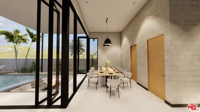 Dining room, Interior, Pendant Lights, Recessed Lighting, Stone Walls