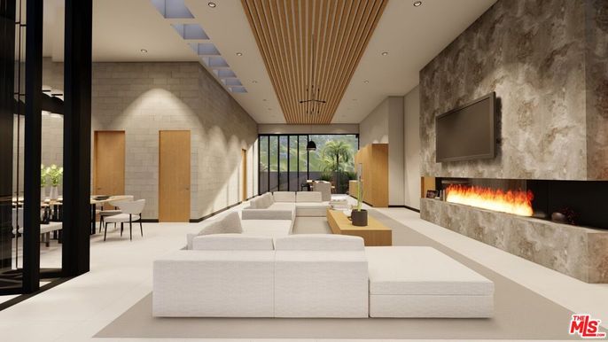 Dining room, Fireplace, Interior, Living room, Recessed Lighting, Stone Walls