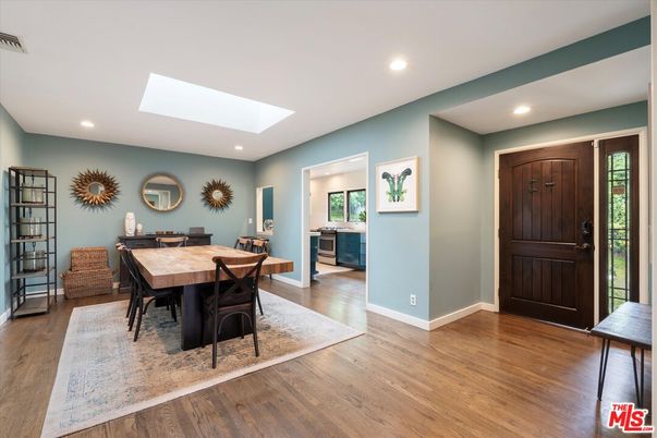 Dining room, Interior, Recessed Lighting, Wood Texture Flooring