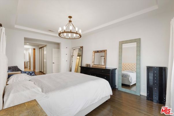 Bedroom, Chandelier, Interior, Wood Texture Flooring