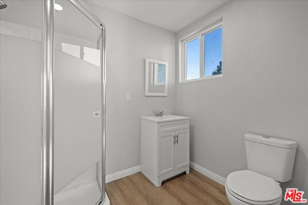 Bathroom, Glass Shower, Interior, Wood Texture Flooring