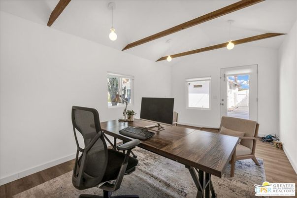 Home Office, Interior, Pendant Lights, Wooden Beams, Wood Texture Flooring