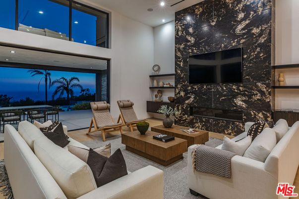 Fireplace, Interior, Living room, Marble Walls, Recessed Lighting