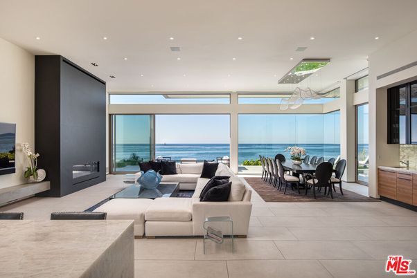 Dining room, Fireplace, Interior, Living room, Pendant Lights, Recessed Lighting, Water